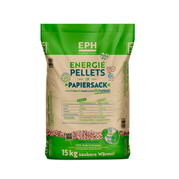 EPH Holzpellets ENplus A1 – 975 kg Palette (65 x 15-kg-Papiersäcke) – Premium Holzpellets